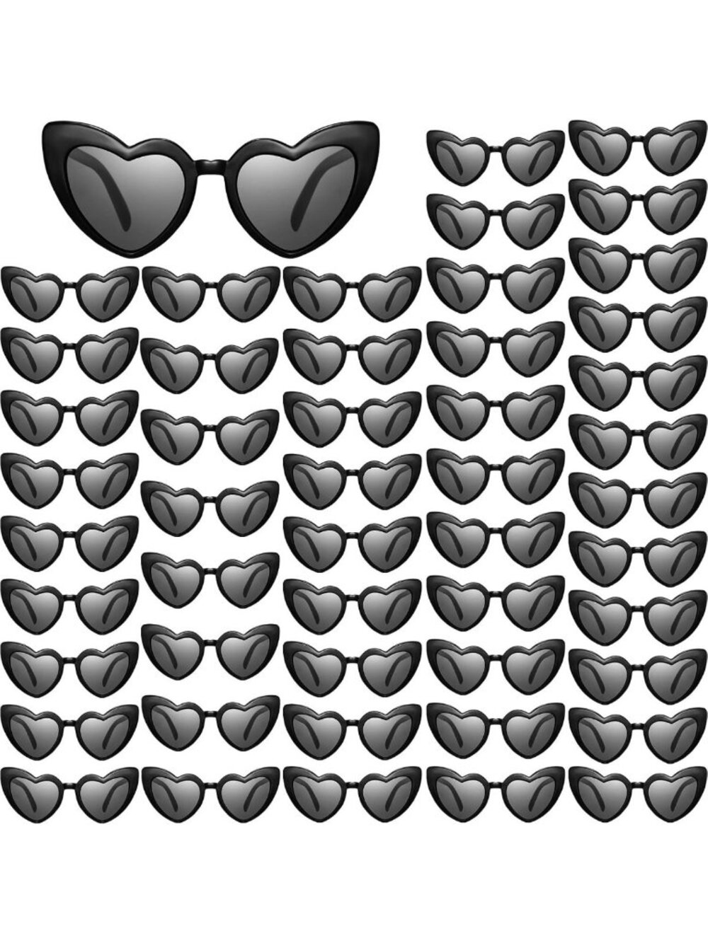 Vintage Heart Shaped Sunglasses - 50 Pairs Bulk, Cute Retro Eyewear for Parties